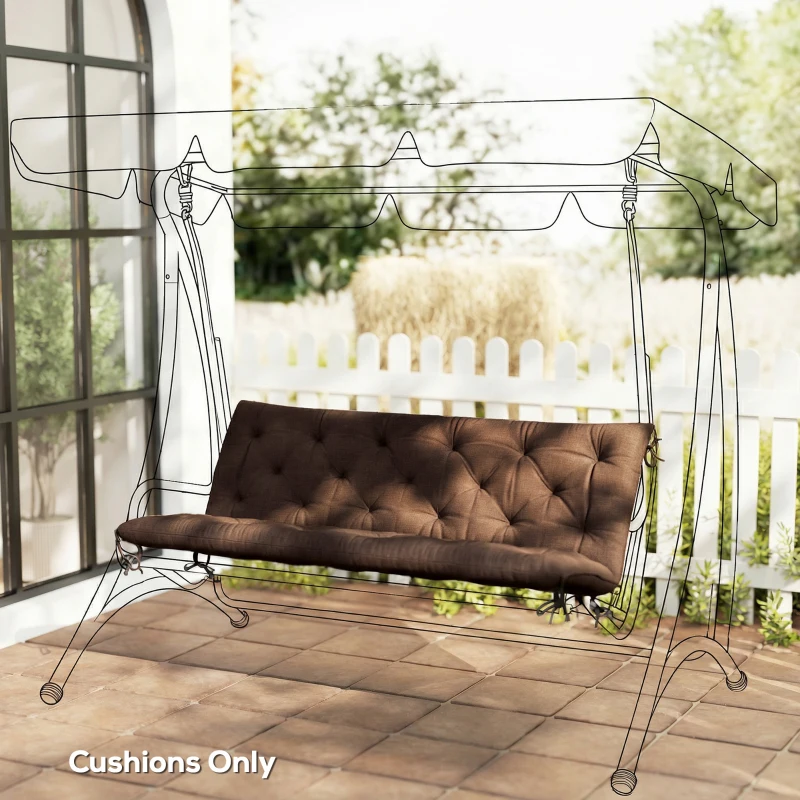 Outsunny 3-Seater Outdoor Bench Swing Chair Replacement Cushions for Patio Garden, Coffee