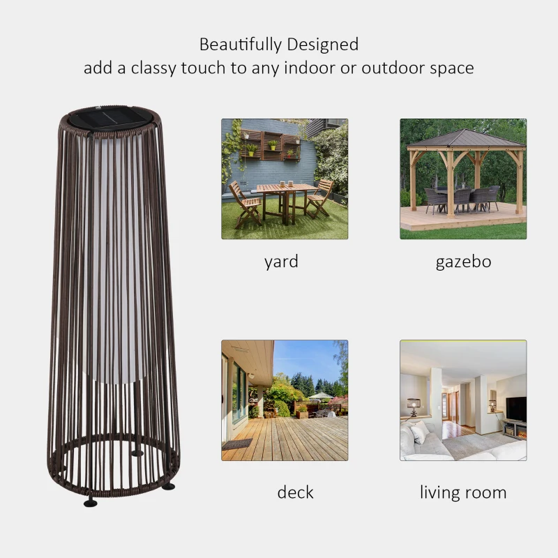 Outsunny Wicker Solar Floor Lamp, Decorative Outdoor Lamp with Auto On/Off LED Light, IP44 for Patio, Porch, Pathway, Brown
