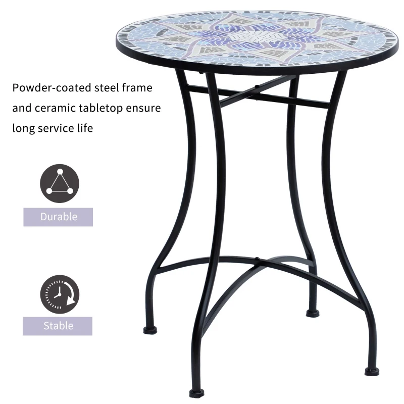 Outsunny 23.6" Mosaic Round Patio Table with Ceramic Tabletop, Outdoor Furniture, Multicolor