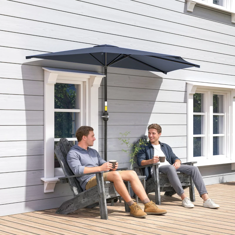 Outsunny 9.8ft Half Umbrella Semi Round Patio Parasol with Crank Handle, Top Vent for Garden, Balcony- NO BASE INCLUDED, Dark Blue