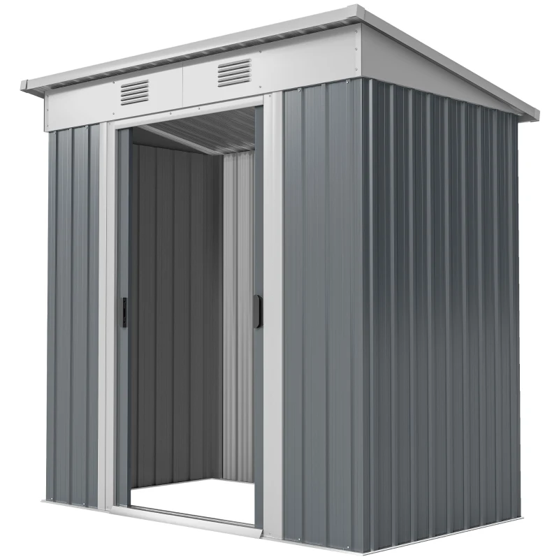 Outsunny 6' x 4' Outdoor Storage Shed, Metal Garden Shed with Lockable Sliding Doors and Vents, Grey