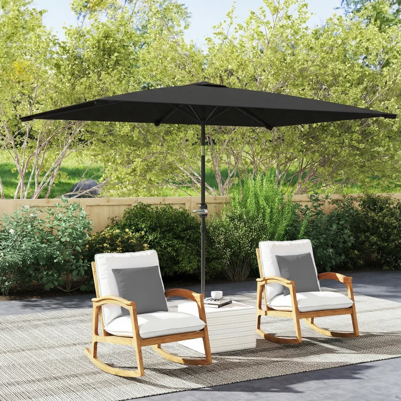Outsunny 6.4 x 9.7ft Rectangle Aluminum Tilt Patio Umbrella, Garden Market Parasol, Outdoor Sunshade Canopy with Crank, Black