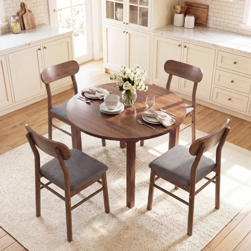 HOMCOM Set of 4 Dining Chairs, Upholstered Dining Room Chairs with Rubberwood Legs and Padded Seat for Kitchen, Gray