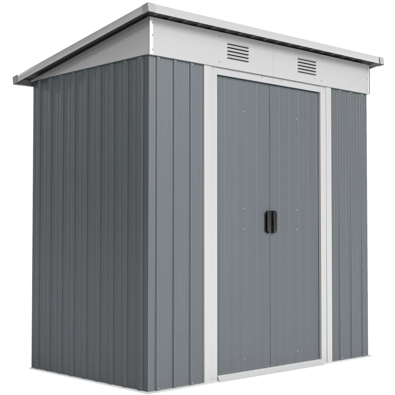 Outsunny 6' x 4' Outdoor Storage Shed, Metal Garden Shed with Lockable Sliding Doors and Vents, Grey