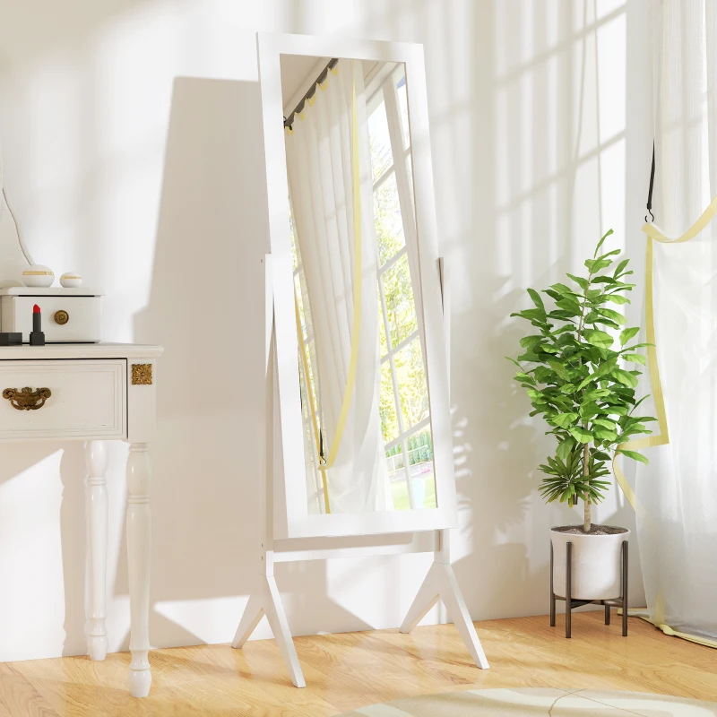 HOMCOM Full Length Mirror, Free Standing Full Body Mirror with Rectangular Frame, Adjustable Angle for Dressing Room, Bedroom, Living Room, White