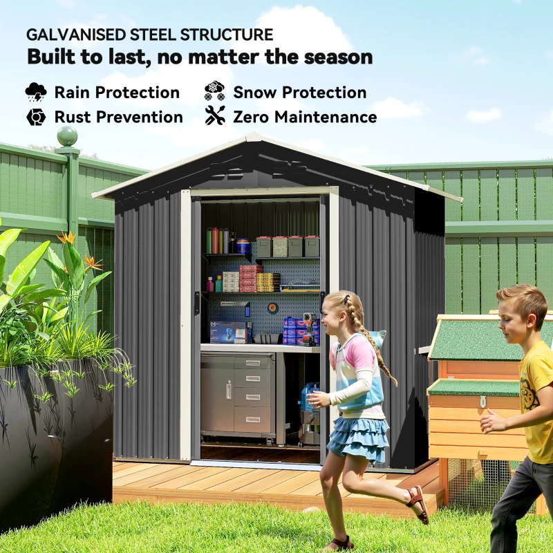Outsunny 6.5x3.5ft Metal Garden Storage Shed for Outdoor Tool Storage with Double Sliding Doors and Vents, Dark Grey