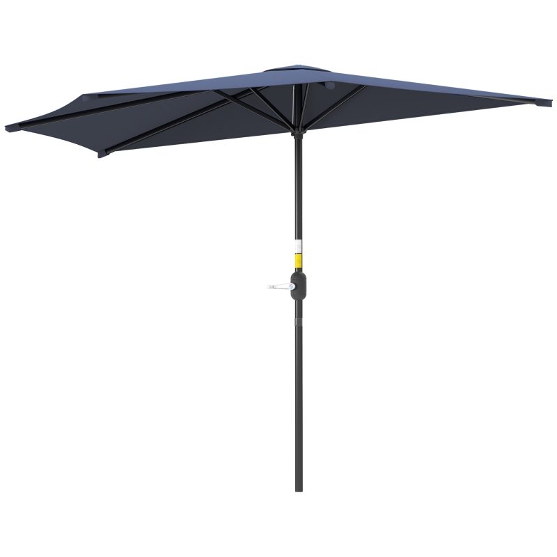 Outsunny 9.8ft Half Umbrella Semi Round Patio Parasol with Crank Handle, Top Vent for Garden, Balcony- NO BASE INCLUDED, Dark Blue