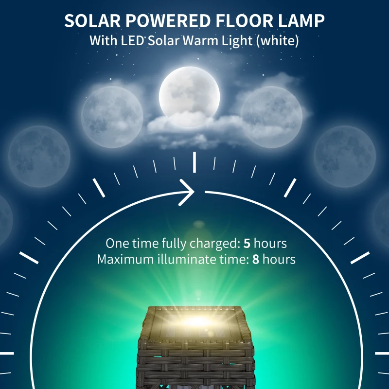 Outsunny Wicker Outdoor Floor Lamp, Decorative Solar Lantern with Auto On/Off LED Lights, IP44 for Patio, Porch, Pathway, Grey