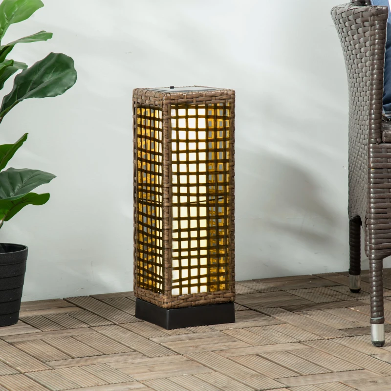 Outsunny Wicker Solar Outdoor Lamp, Decorative Floor Lamp with Auto On/Off LED Lights, IP44 for Patio, Porch, Pathway, Sand