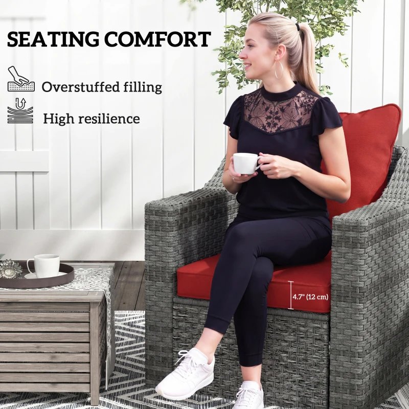 Outsunny Seat Cushion Back Pillows Replacement Set of 2, Patio Chair Cushions Set for Indoor Outdoor, Wine Red