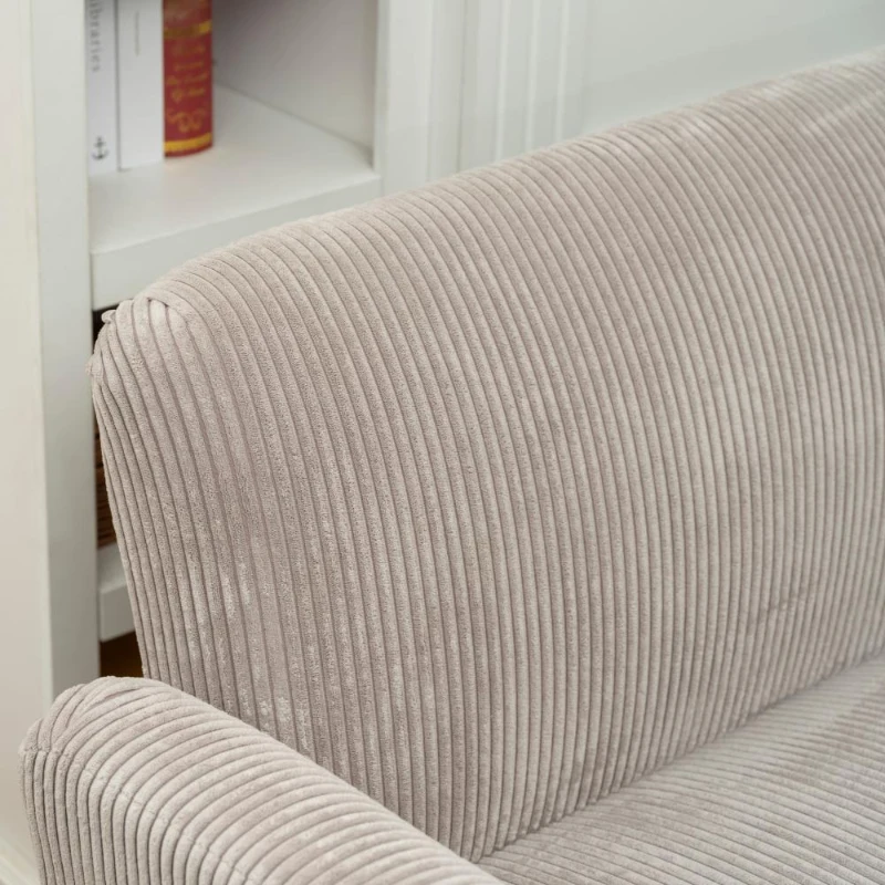 HOMCOM Modern Couch, 3 Seater Sofa, Corduroy Loveseat with Rubberwood Legs and Extra-Wide Seat, Light Grey