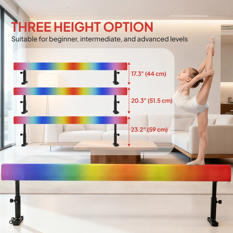 Soozier 7.5ft Adjustable Balance Beam, Gymnastics Beam with Wheels, Gymnastics Equipment for 6+ Years Old Training