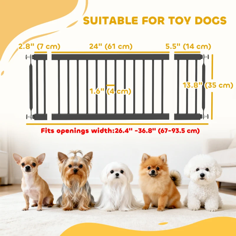 PawHut 26"-37" Dog Gate, Adjustable Pet Gate, Fits 14" Tall with 2 Extension, Pressure Mount Kit for Stairs and Doorways, Black