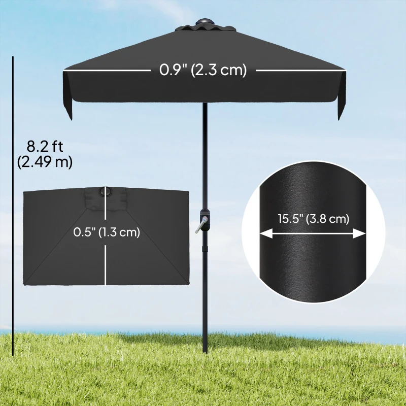 Outsunny 7.5ft Half Umbrella Semi Round Patio Parasol with Crank Handle, Top Vent for Garden, Balcony- NO BASE INCLUDED, Black