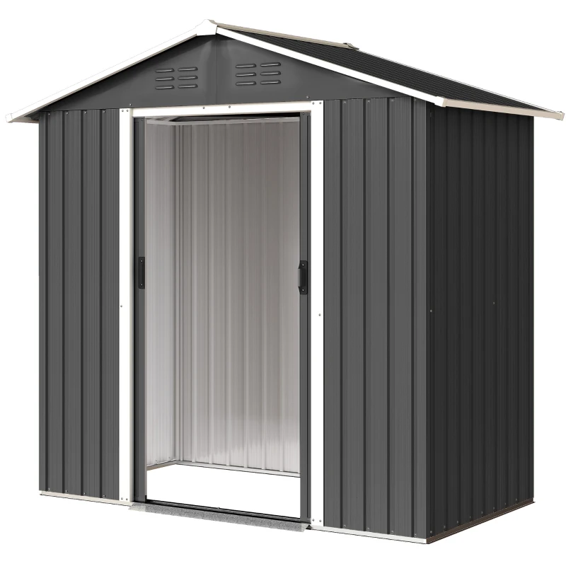 Outsunny 6.5x3.5ft Metal Garden Storage Shed for Outdoor Tool Storage with Double Sliding Doors and Vents, Dark Grey