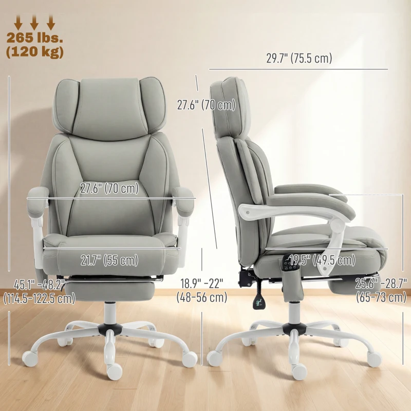 HOMCOM High Back Vibration Massage Office Chair Heated Reclining Computer Chair w/ Footrest, Swivel Wheels, Remote, Light Gray