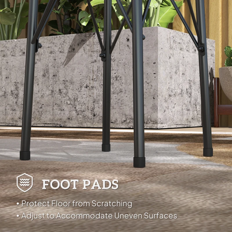 Outsunny 15.7" Round Garden Table with Floral Cut-Out, Steel Balcony Side Bistro Coffee Table with Adjustable Feet, Black