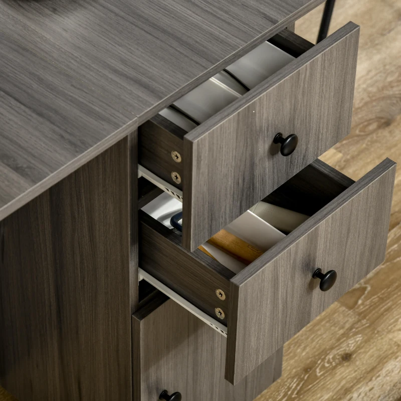 HOMCOM Foldable Dining Table, Rolling Kitchen Table with Storage Drawers and Cabinet, Drop Leaf Table on Wheels, Grey