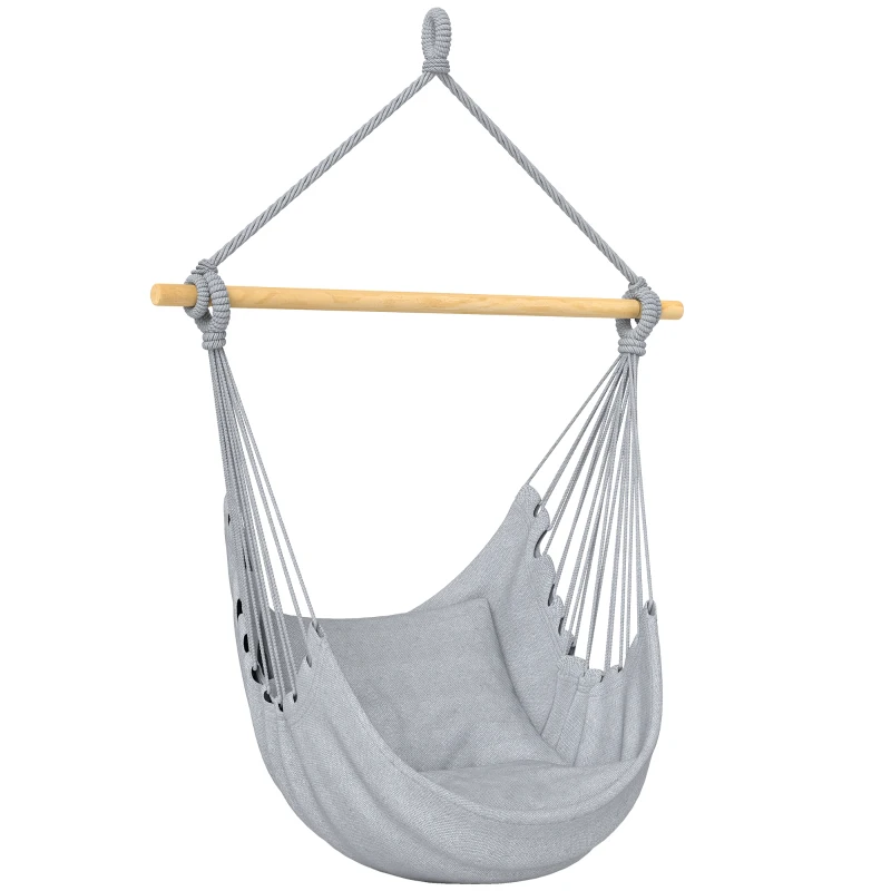 Outsunny Hammock Chair Swing Hanging Macrame Chair w/ Two Soft Seat Cushions, Grey