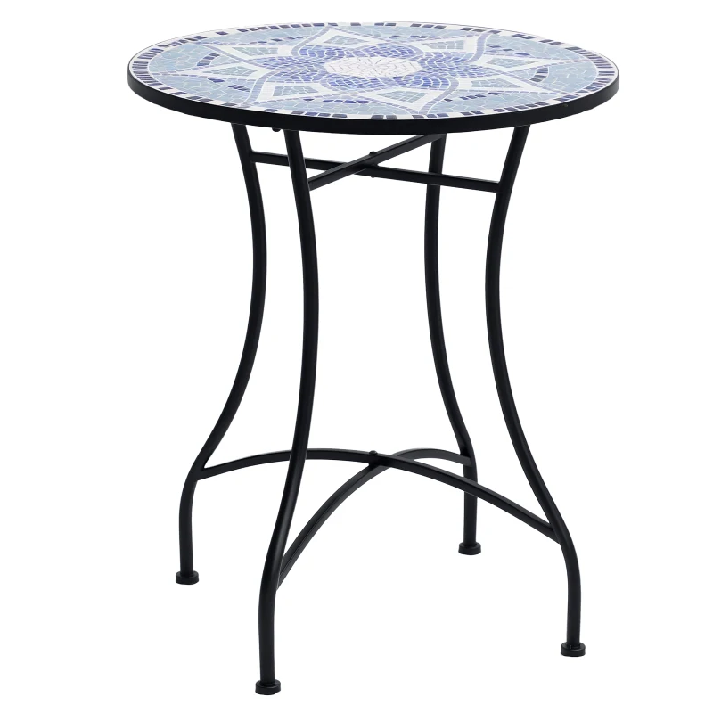Outsunny 23.6" Mosaic Round Patio Table with Ceramic Tabletop, Outdoor Furniture, Multicolor