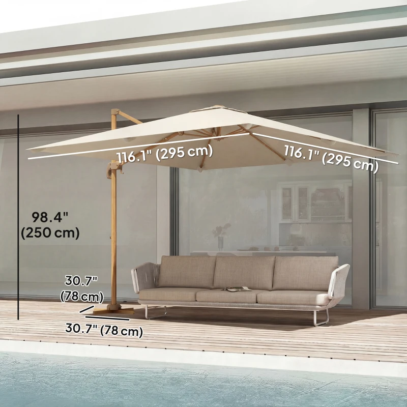 Outsunny 10 FT Patio Cantilever Umbrella, Outdoor Offset Umbrella with 360° Rotation, Outdoor Market Umbrella with Crank and Tilt