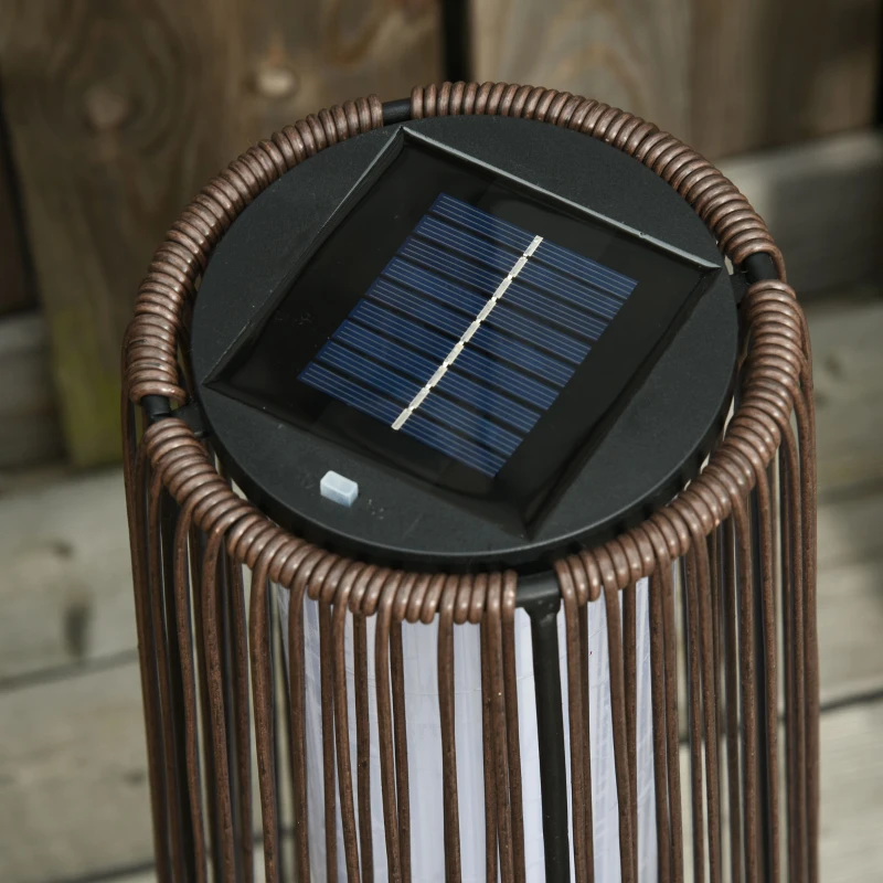 Outsunny Wicker Solar Floor Lamp, Decorative Outdoor Lamp with Auto On/Off LED Light, IP44 for Patio, Porch, Pathway, Brown