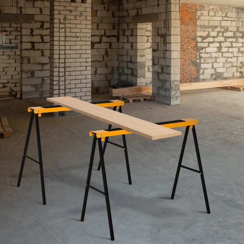 HOMCOM 2PCS Saw Horse Twin Pack Folding Workbench Metal Trestle Stands with Non-slip EVA Surface Orange