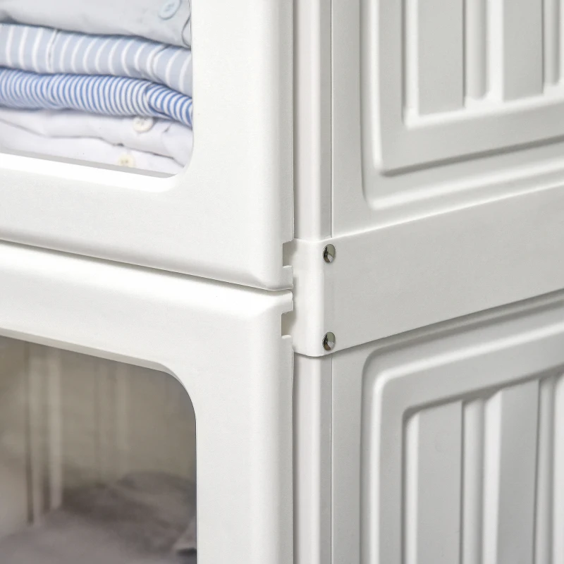 HOMCOM Small Apartment Bedroom Closet Foldable Portable Closet with Cube Storage Hanging Rods Magnet Doors, White