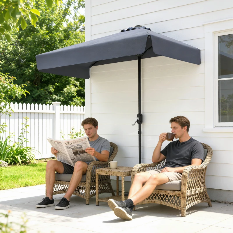 Outsunny 7.5ft Half Umbrella Semi Patio Parasol with Crank Handle, Top Vent for Garden, Balcony- NO BASE INCLUDED, Dark Blue