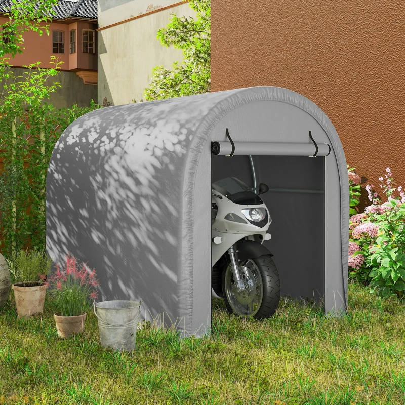 Outsunny 8' x 5' Portable Shed, Water-Resistant Bike Tent with Roll-up Zipper Door and Galvanized Metal Frame for Bike