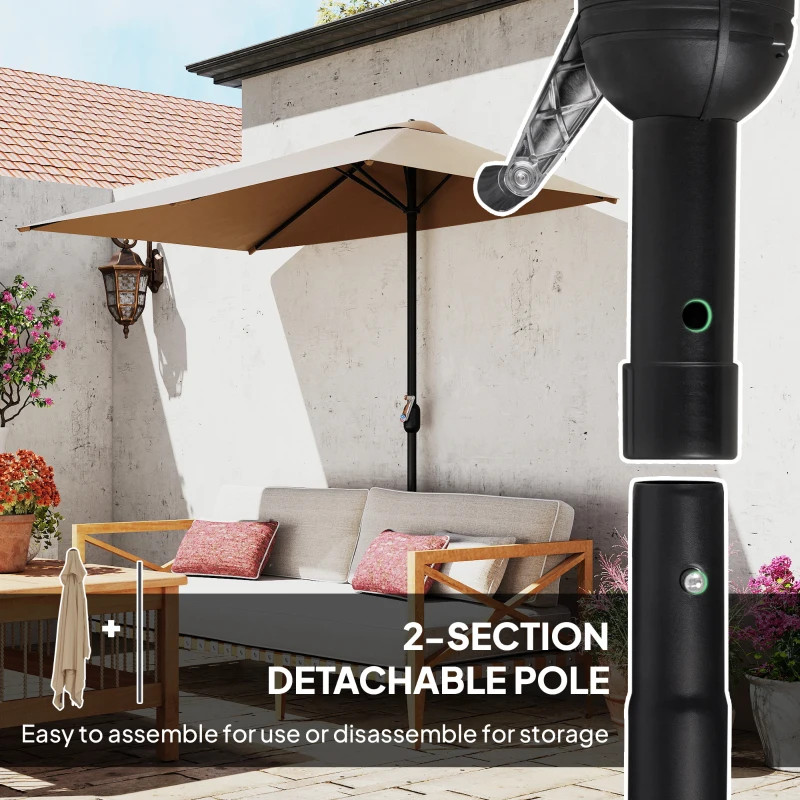 Outsunny 8ft Half Round Umbrella Outdoor Balcony Parasol Patio Garden Outdoor Window Sun Shade w/ 5 Ribs