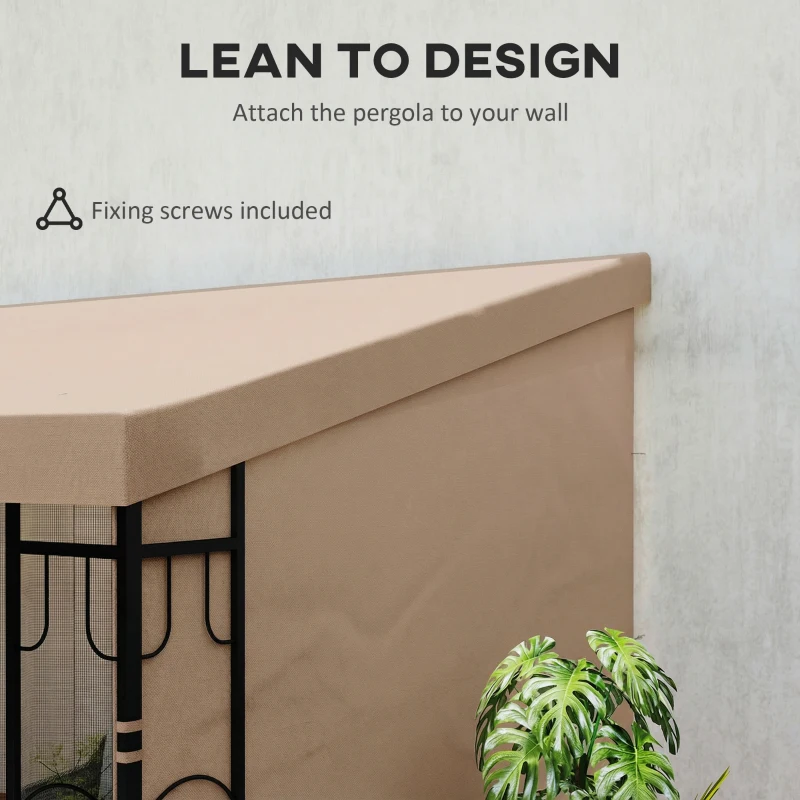 Outsunny 10' x 13' Wall Pergola, Outdoor Gazebo with 2 Curtains and 2 Nettings, UV Resistant, for Patio, Deck, Khaki