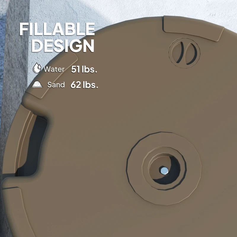 Outsunny Round Patio Umbrella Base Holder, Heavy Duty Outdoor Umbrella Stand Base, Filled Up to 62lbs with Sand or 51lbs with Water for Garden, Poolside, Brown