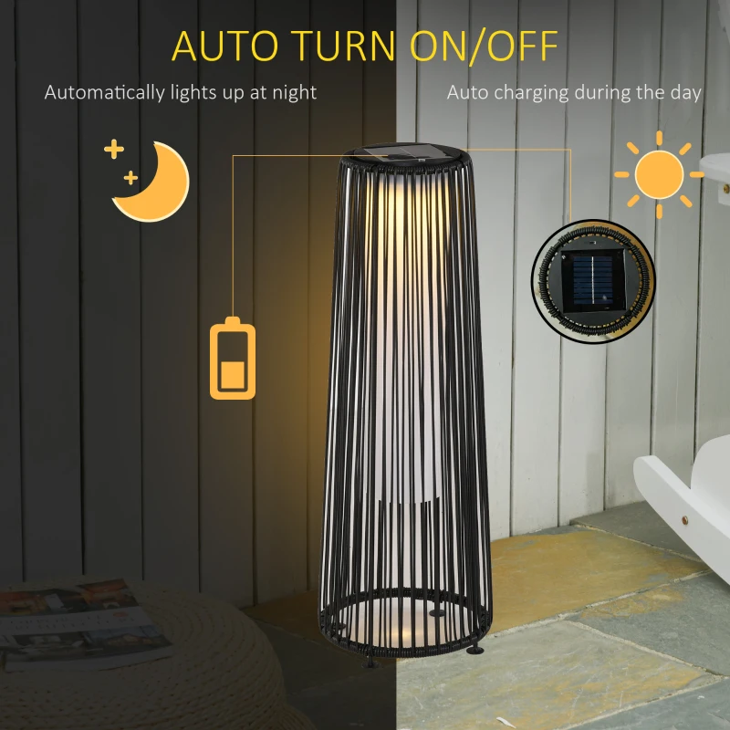 Outsunny Wicker Solar Floor Lamp, Decorative Outdoor Lamp with Auto On/Off LED Light, IP44 for Patio, Porch, Pathway, Black