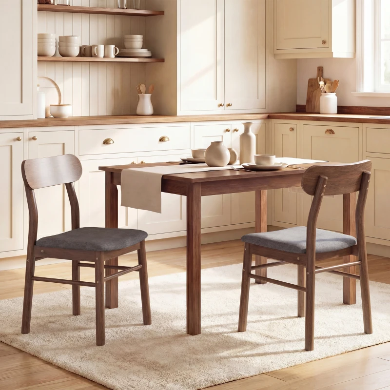 HOMCOM Set of 2 Dining Chairs, Upholstered Dining Room Chairs with Rubberwood Legs and Padded Seat for Kitchen, Gray