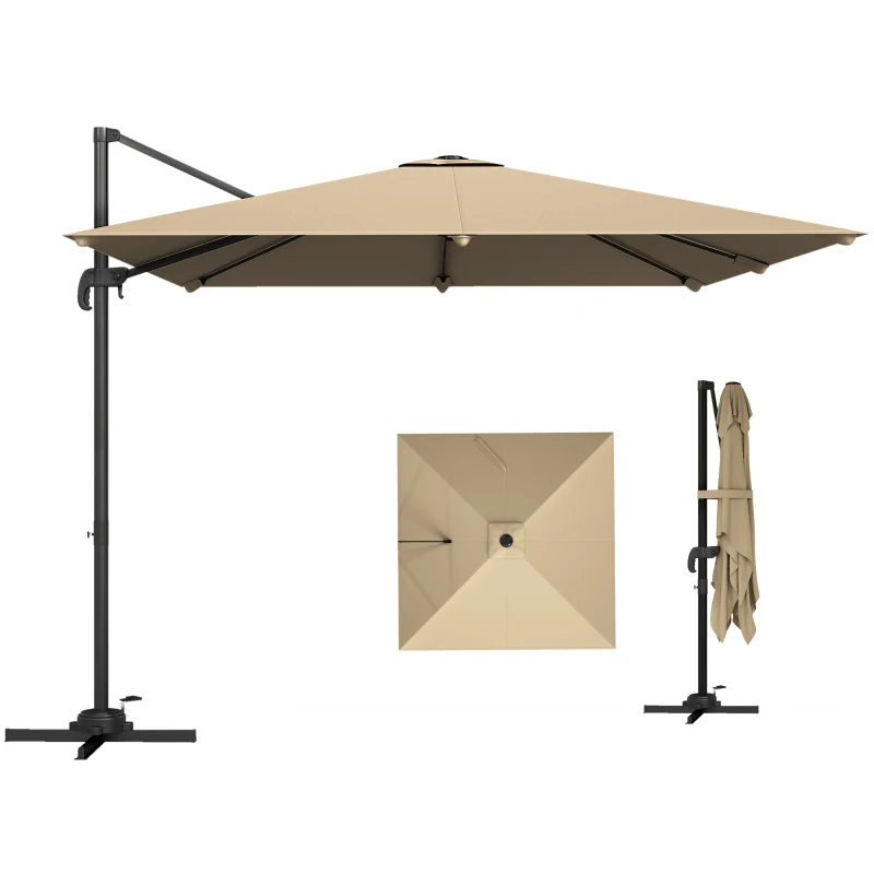 Outsunny 10 FT Cantilever Patio Umbrella, Square Patio Umbrella with Crank Handle, Cross Base and Tilt, 360° Rotation
