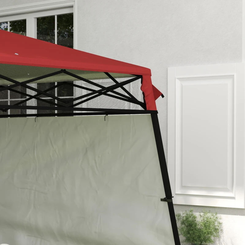 Outsunny 7' x 7' Garden Foldable Pop Up Gazebo Tent with Backpack & Inclined Legs Outdoor Party Canopy, Red & Black