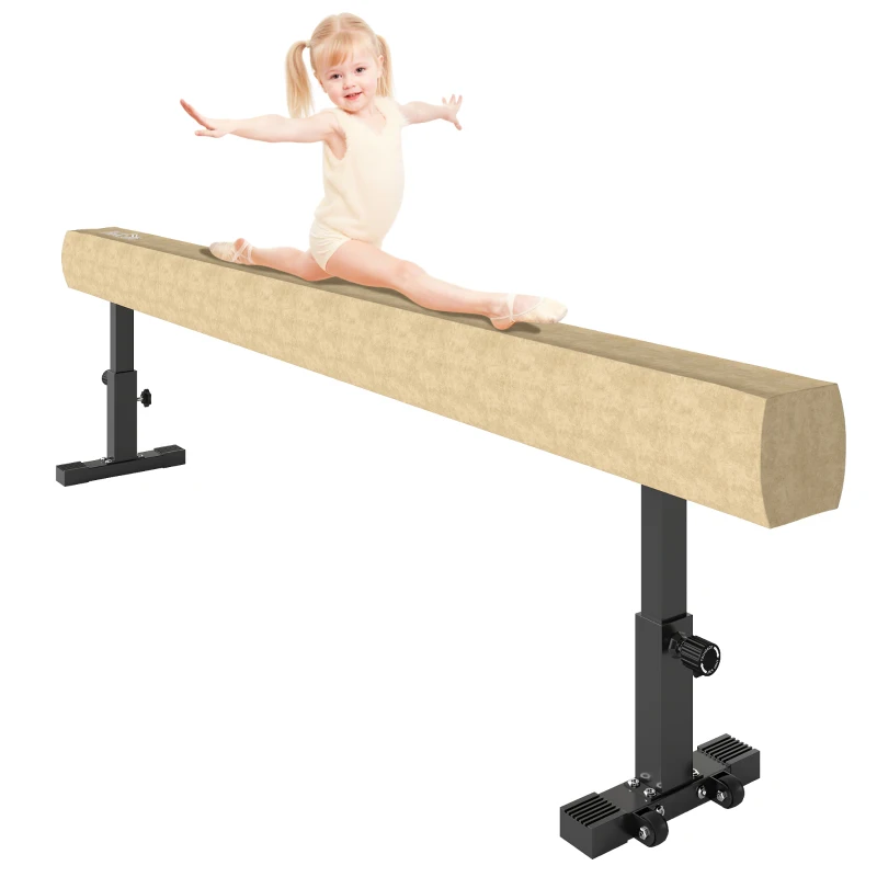 Soozier 7.5ft Adjustable Balance Beam, Gymnastics Beam with Wheels, Gymnastics Equipment for 6+ Years Old Training, Practice, and Professional Home Training, Brown
