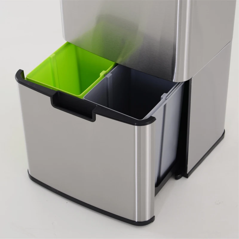 HOMCOM Sensor Trash Can, 19 Gallon Stainless Steel Kitchen Garbage Can with 3 Compartments, Removable Inner Buckets, Silver