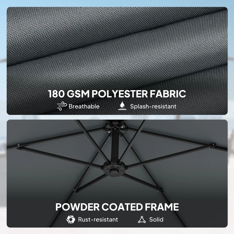 Outsunny 9.7 ft Offset Patio Umbrella with Water/Sand Fillable Weights, Garden Hanging Parasol with Locking Latch, Dark Grey