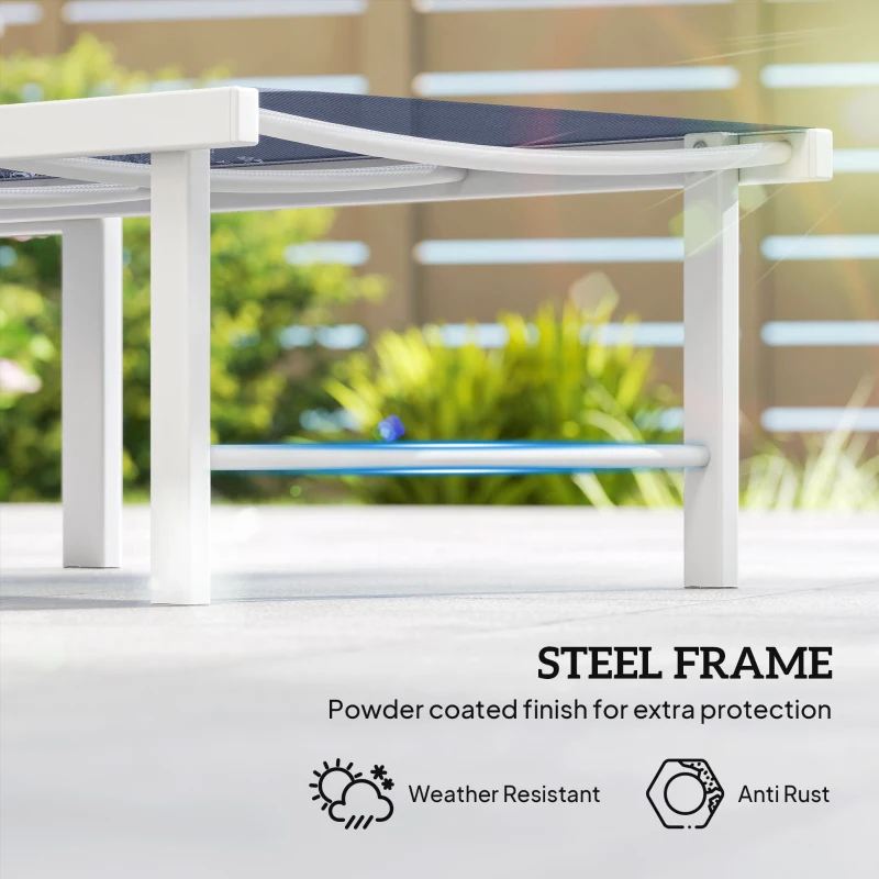 Outsunny Outdoor Lounge Chair, 5-Position Reclining Outdoor Chaise Lounge Tanning Chair with Mesh Seat, Dark Blue