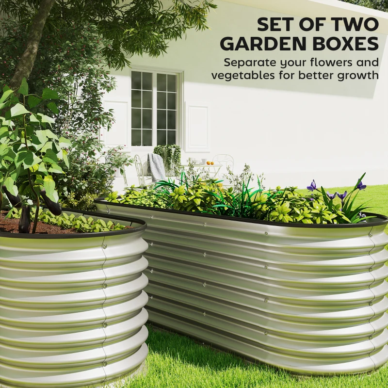 Outsunny 2Pcs Galvanized Raised Garden Bed, 6 x 2 x 2 ft Modular Metal Garden Beds with Rubber Strip Edging, Silver