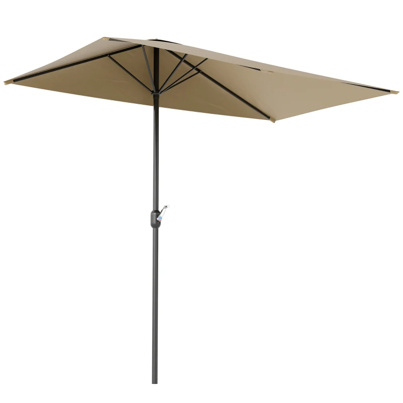 Outsunny 8ft Half Round Umbrella Outdoor Balcony Parasol Patio Garden Outdoor Window Sun Shade w/ 5 Ribs