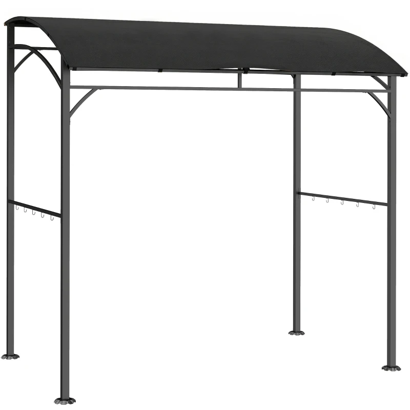 Outsunny 7' x 5' Garden Grill Canopy, BBQ Grill Gazebo Tent with Steel Frame and Hooks, Outdoor Sun Shade, Black