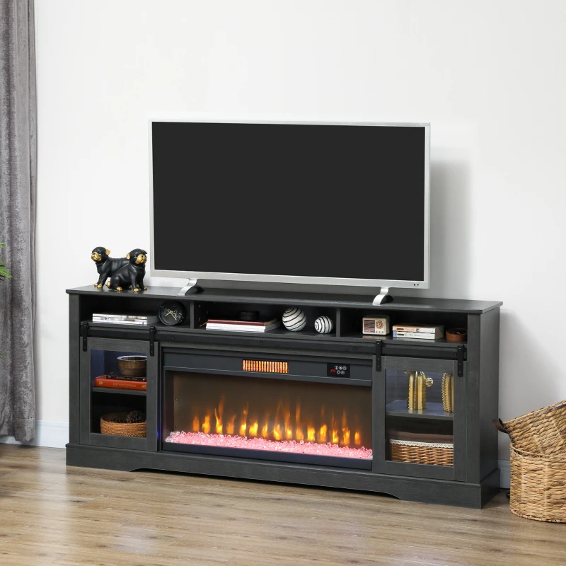 HOMCOM Fireplace TV Stand for TVs Up to 80 Inch, TV Console with Electric Fireplace, Open Storage and Side Cabinets, Gray