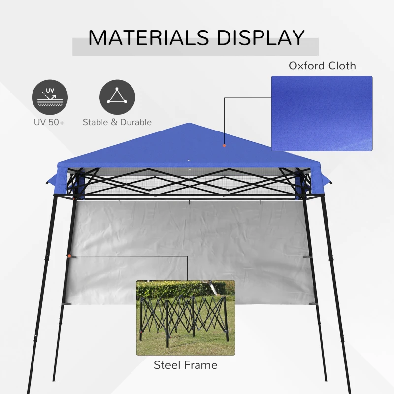 Outsunny 7' x 7' Garden Foldable Pop Up Gazebo Tent with Backpack & Inclined Legs Outdoor Party Canopy, Blue & Black