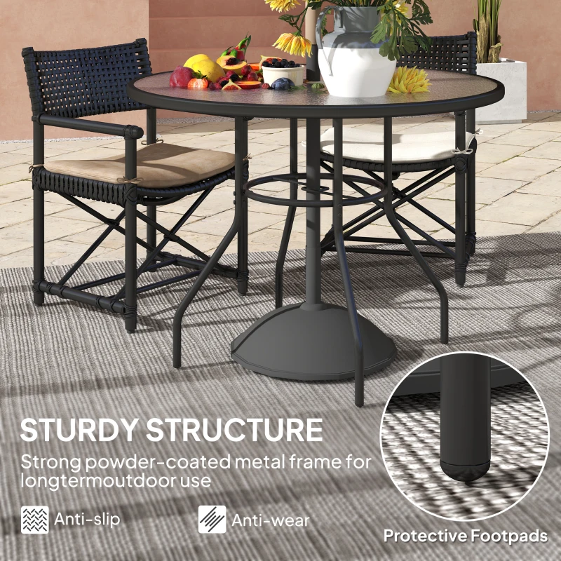 Outsunny 39.4" Round Outdoor Dining Table Coffee Side Bistro Table with Umbrella Hole, Glass Top, Steel Frame for Garden, Patio