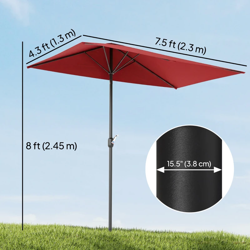 Outsunny 8ft Half Round Umbrella Outdoor Balcony Parasol Patio Garden Outdoor Window Sun Shade w/ 5 Ribs