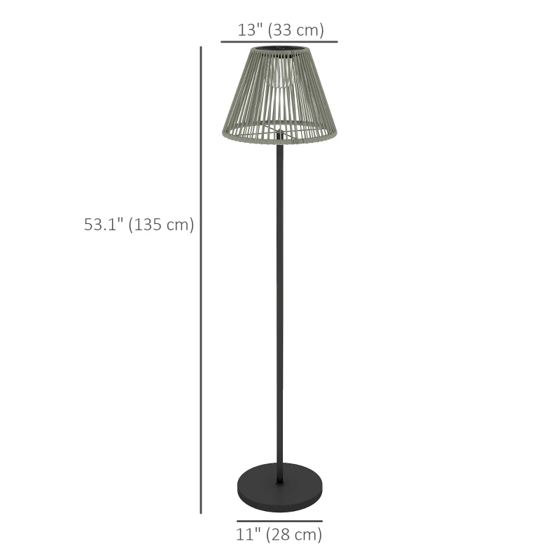Outsunny Wicker Outdoor Floor Lamp, Cordless Solar Lantern with Auto On/Off LED Lights, IP44 for Patio, Porch, Pathway, Grey