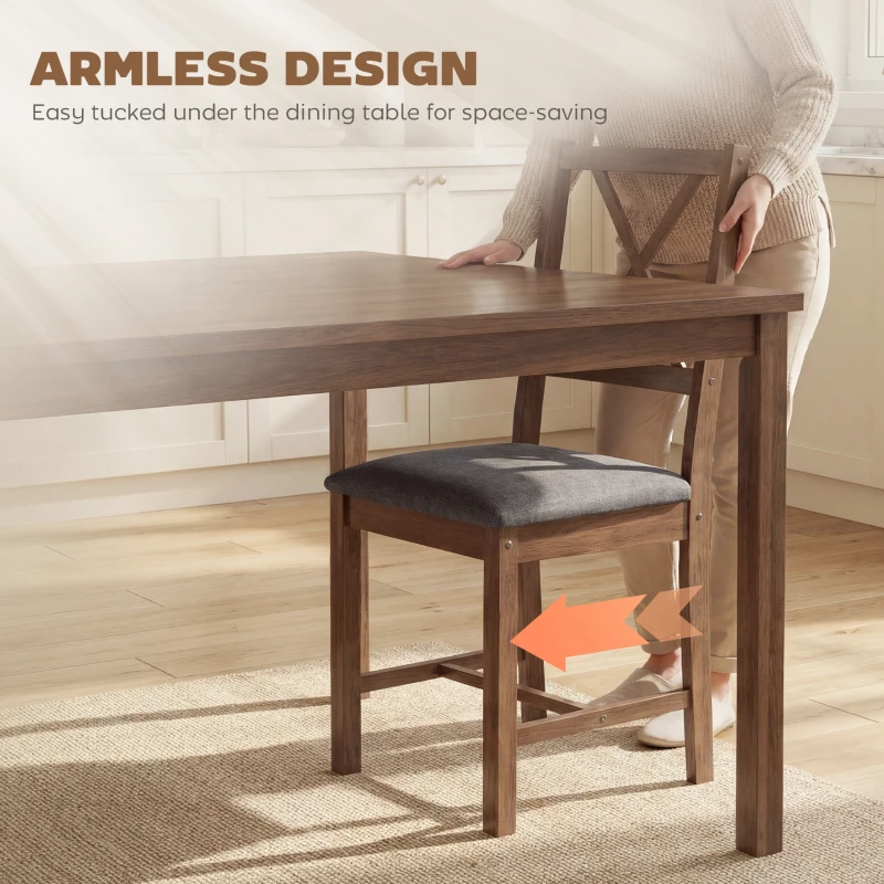 HOMCOM Set of 4 Dining Chairs, Upholstered X-Back Dining Room Chairs with Rubberwood Legs and Padded Seat for Kitchen, Gray